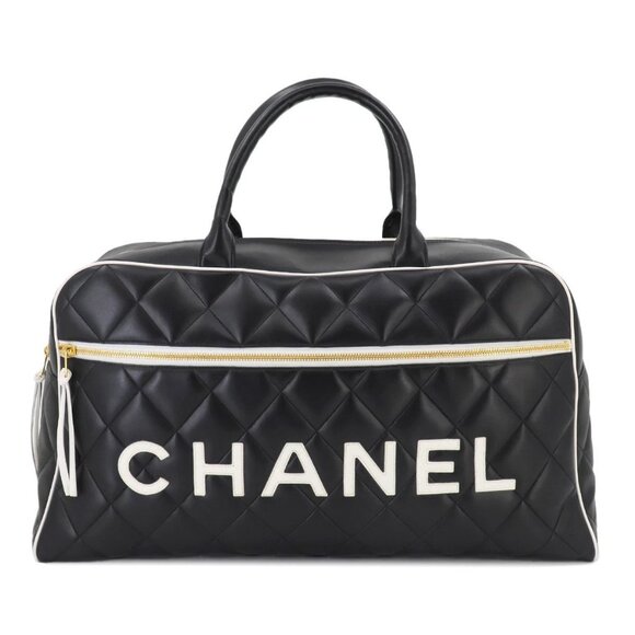 CHANEL Matelasse Boston Bag Leather Black A05943 Vintage Bowling - Picture 1 of 11